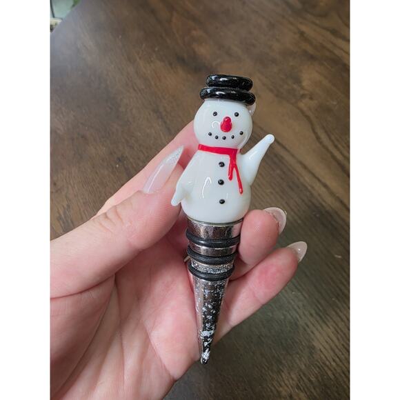 Glass Snowman Reusable Cork Bottle Top Stopper Winter Holiday Themed - Picture 1 of 16